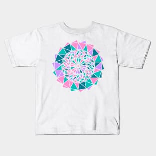 Digital mandala with random geometric shapes in bright neon colors Kids T-Shirt